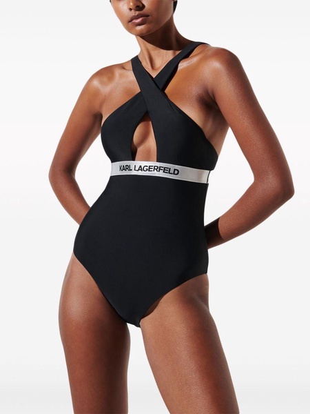 logo-waistband halterneck swimsuit