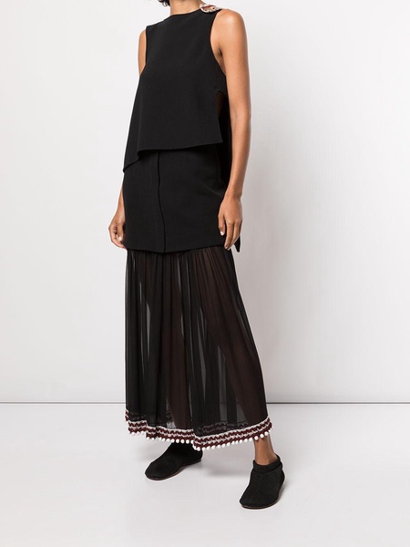 crochet-trim chiffon panel skirt