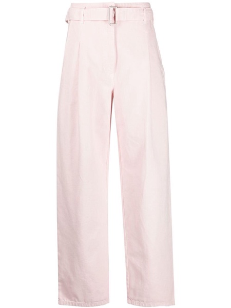 belted cotton gabardine trousers