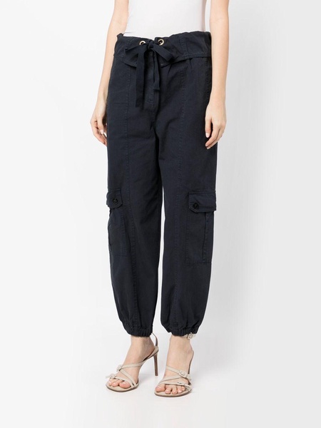 drawstring-waist tapered cotton trousers