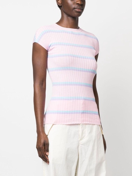 striped ribbed-knit cotton T-shirt