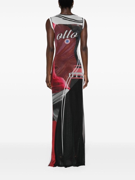 soccer-print mesh maxi dress