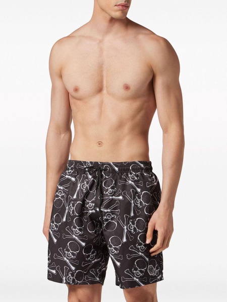 skull-print drawstring swim trunks