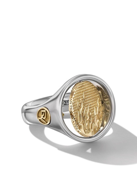 18kt yellow gold and silver Amulet Fire & Water signet ring