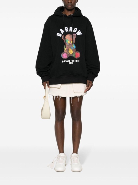 flocked-logo bear-print hoodie