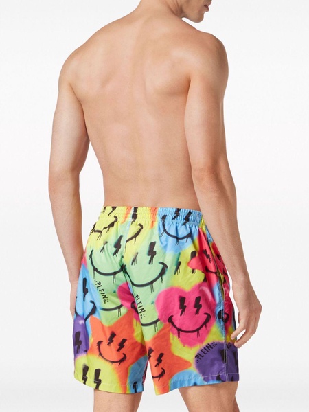 smiley face-print swim trunks