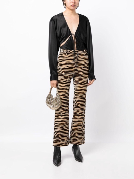 Tiger-print cotton twill flared pants