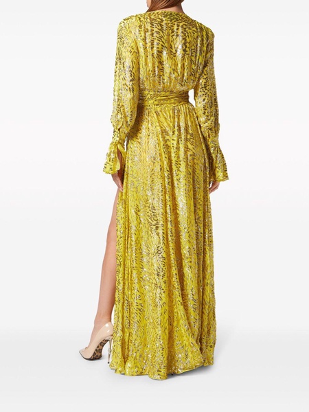 metallic-threading front-slit maxi dress