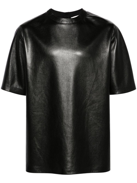 drop-shoulder faux-leather T-shirt