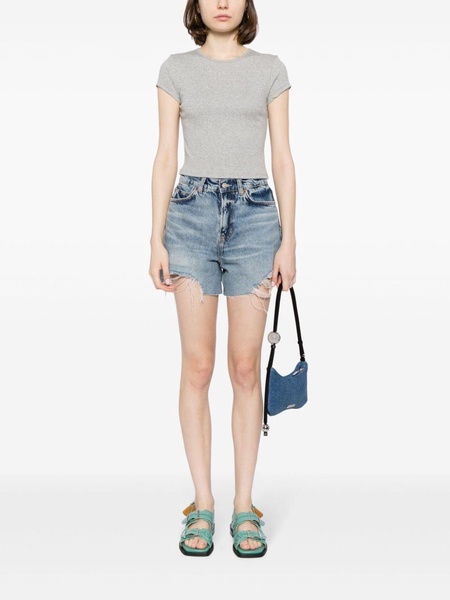 acid-wash denim shorts