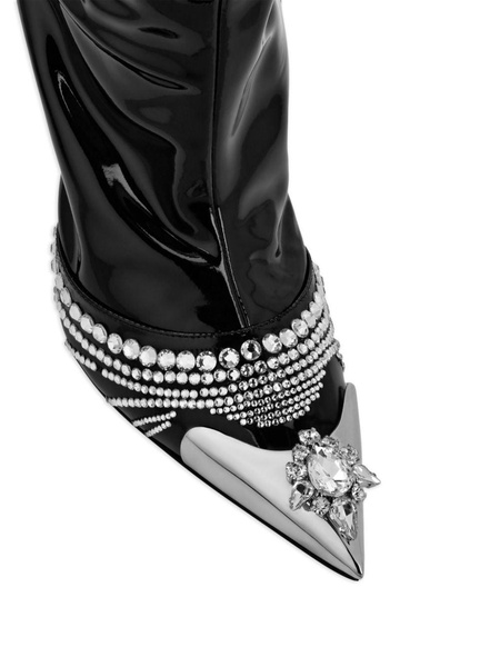 crystal-embellished patent leather boots