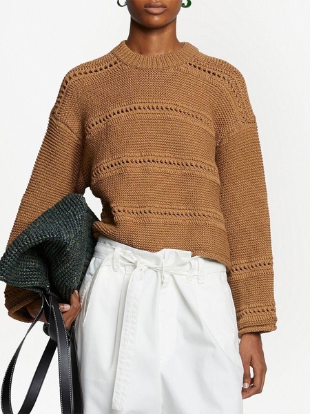 striped open-knit crew-neck jumper