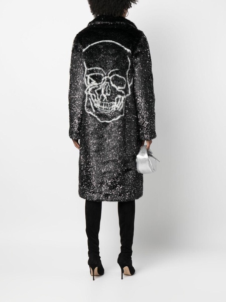 skull-print faux-fur coat