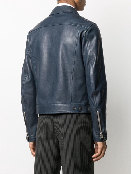 zip-pocket leather jacket