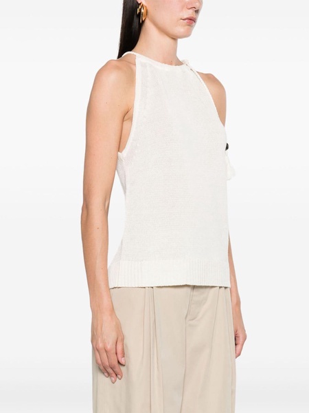 Neutral Tasselled Knitted Linen Top