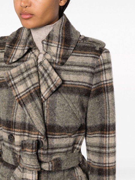 plaid-check double-breasted wool coat