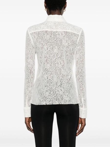 floral-lace semi-sheer shirt