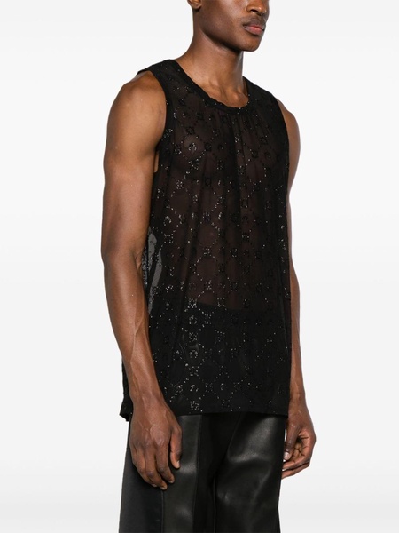 Moonogram-flocked mesh tank top