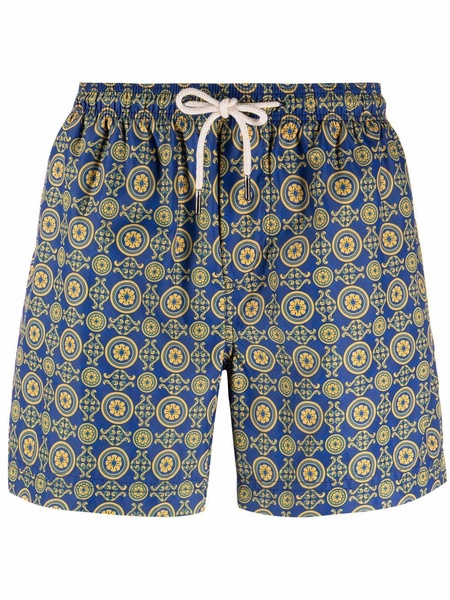 geometric-pattern swim shorts