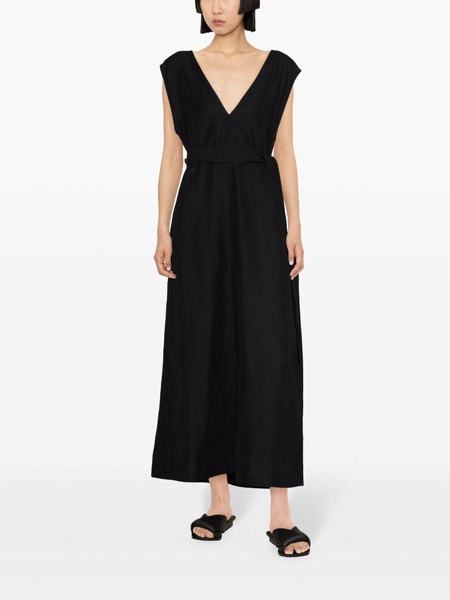 belted crepe midi dress