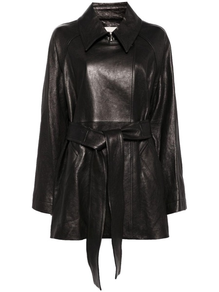 belted leather coat