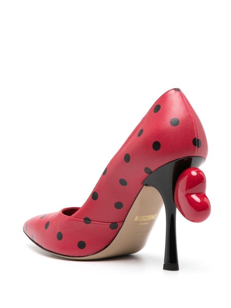 heart-appliqué polka dot pumps