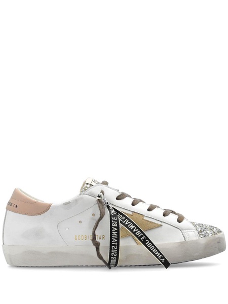 Golden Goose Super Star Bio Based Upper Glitter Toe Suede Star And Leather Heel Shoes