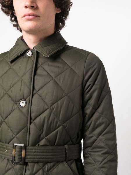 diamond-quilted single-breasted coat