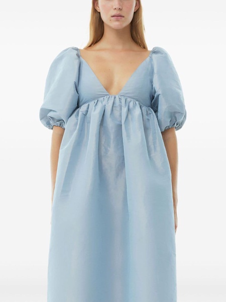 puff-sleeve taffeta maxi dress