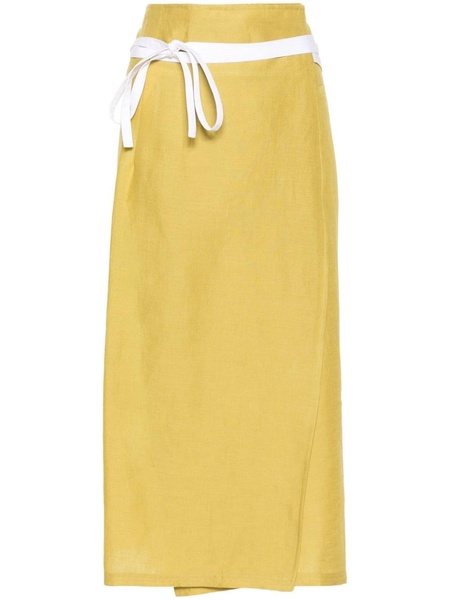 wraparound linen midi skirt