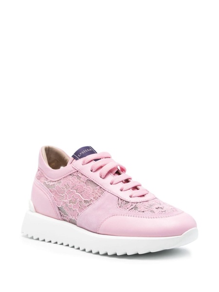 floral-lace leather sneakers