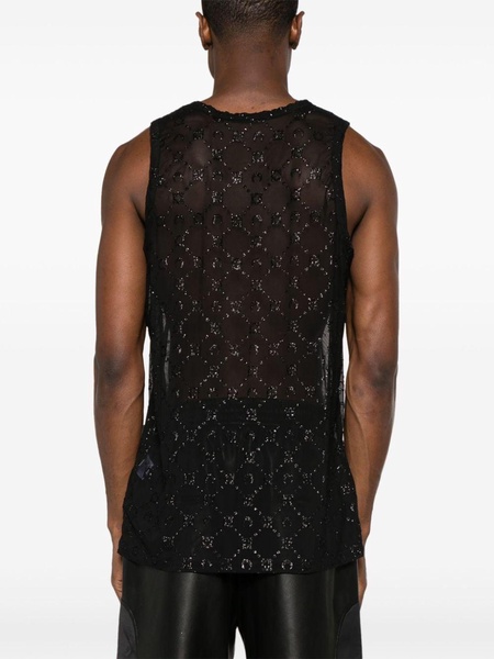 Moonogram-flocked mesh tank top