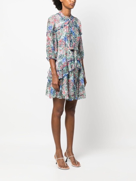 floral-print silk ruffled minidress