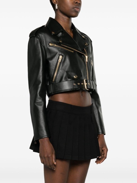 cropped leather biker jacket