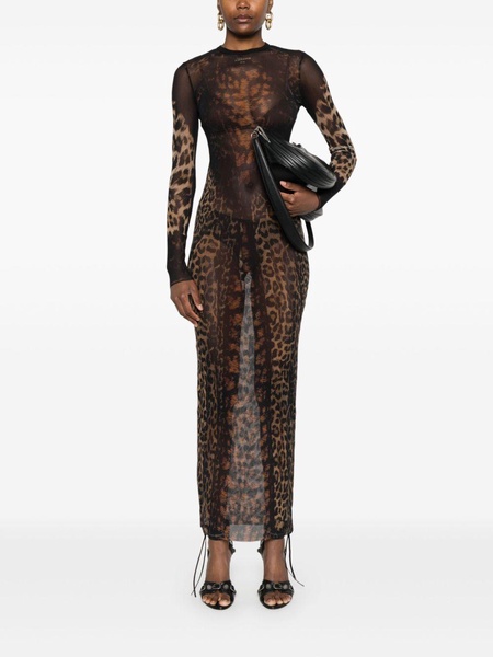 leopard-print mesh dress