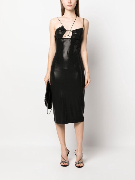 glossy asymmetric-neck dress