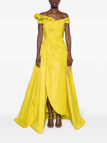 asymmetric taffeta gown