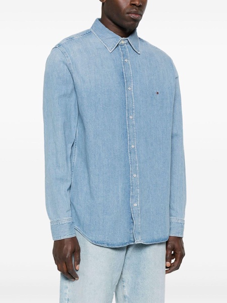 logo-embroidered denim shirt