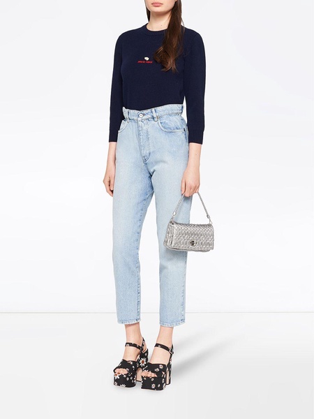 high-waisted straight-leg jeans