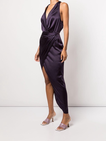 asymmetric halterneck silk dress