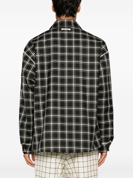 plaid-pattern virgin-wool shirt jacket