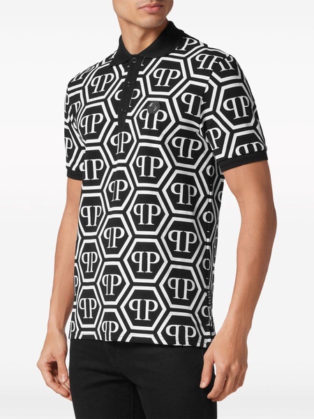 monogram-print cotton polo shirt