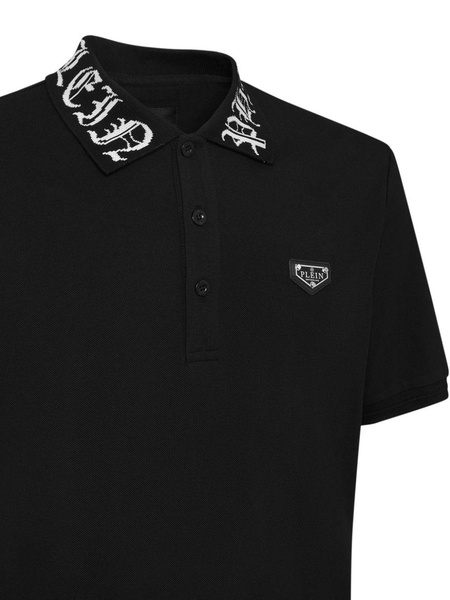 gothic-print pique polo shirt