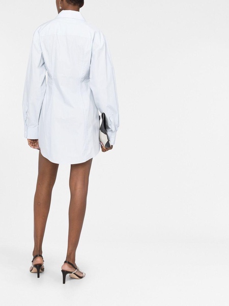 gathered puff-sleeve shirtdress