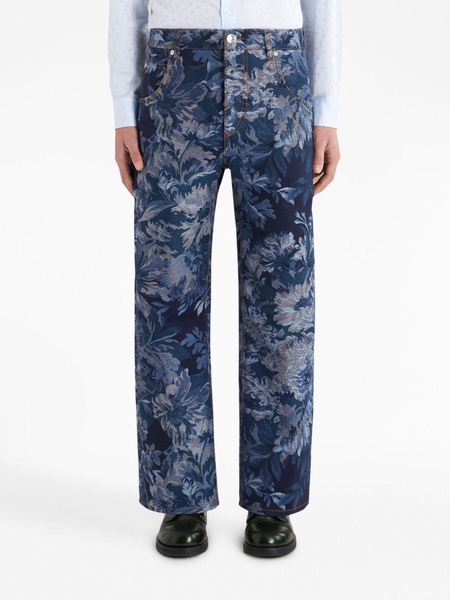 floral-jacquard wide-leg jeans