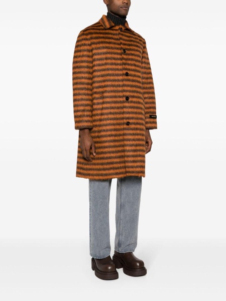 logo-appliqué striped single-breasted coat