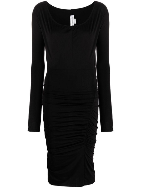 ruched long-sleeve midi dress