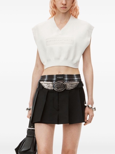 logo-embossed cropped knitted top