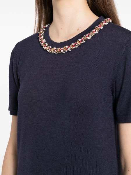 chain-embellished crew-neck knitted top