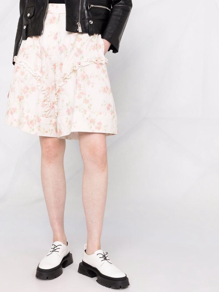 Smudged flower-print cotton shorts